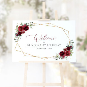 Burgundy Flowers, Red Flowers, Birthday Welcome Poster
