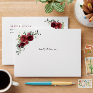 Burgundy Flowers, Red Flowers, Boho, Birthday Envelope