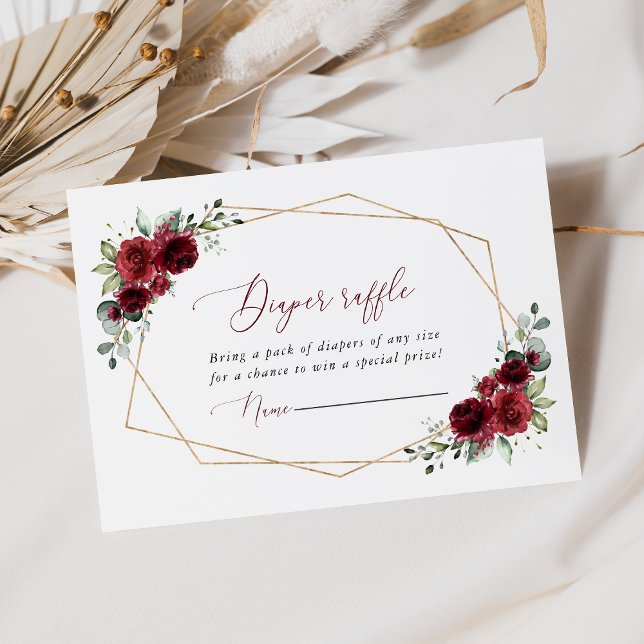 Burgundy Flowers, Red Flowers, Boho, Diaper Raffle Enclosure Card (Creator Uploaded)