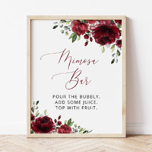 Burgundy Flowers, Red Flowers, Boho, Mimosa Bar  Poster
