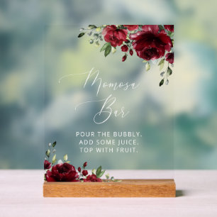 Burgundy Flowers, Red Flowers, Boho, Momosa Bar Acrylic Sign