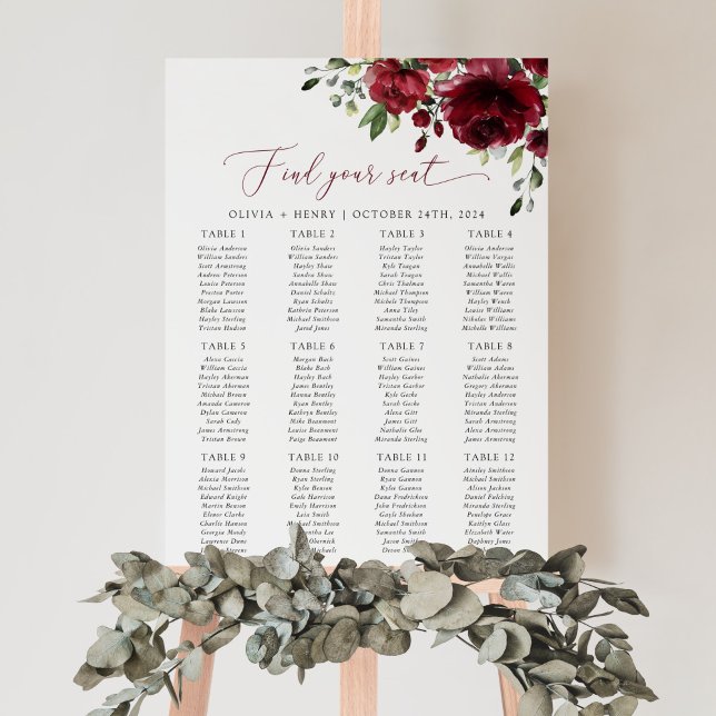 Burgundy Flowers, Red Flowers, Boho, Seating Chart (Creator Uploaded)