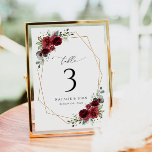 Burgundy Flowers, Red Flowers, Boho, Table Numbers