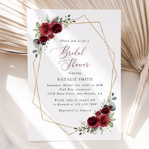 Burgundy Flowers, Red Flowers, Bridal Shower Invitation