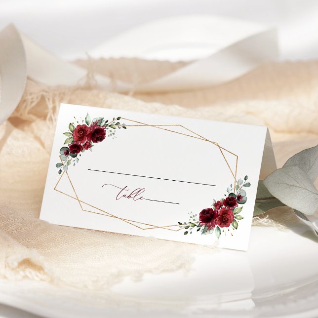 Burgundy Flowers, Red Flowers, Bridal Shower Place Card (Creator Uploaded)