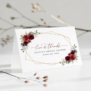 Burgundy Flowers, Red Flowers, Bridal Shower Thank You Card