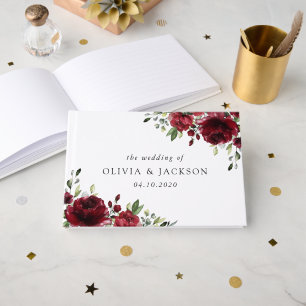 Burgundy Flowers, Red Flowers, Floral Wedding Guest Book