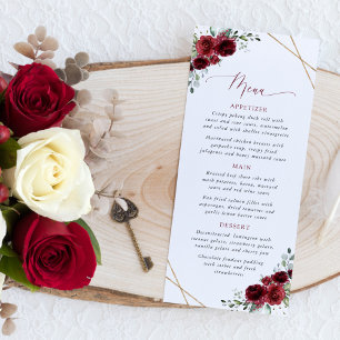 Burgundy Flowers, Red Flowers, Floral Wedding Menu