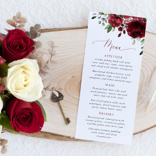 Burgundy Flowers, Red Flowers, Floral Wedding Menu