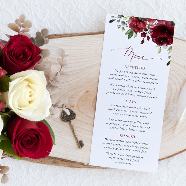 Burgundy Flowers, Red Flowers, Floral Wedding Menu (Creator Uploaded)