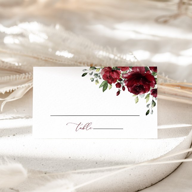 Burgundy Flowers, Red Flowers, Floral Wedding Place Card (Creator Uploaded)