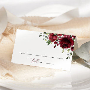 Burgundy Flowers, Red Flowers, Floral Wedding Place Card