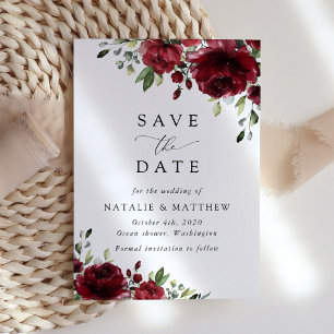 Burgundy Flowers, Red Flowers, Floral Wedding Save The Date
