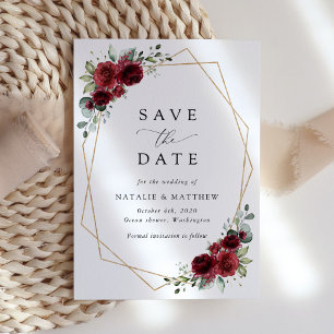 Burgundy Flowers, Red Flowers, Floral Wedding Save The Date