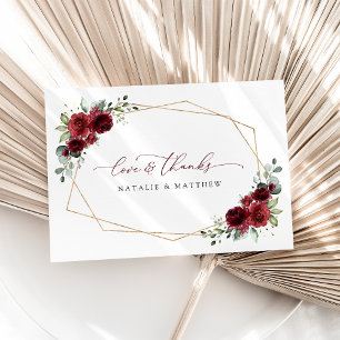 Burgundy Flowers, Red Flowers, Floral Wedding Thank You Card
