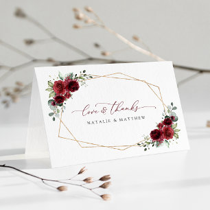Burgundy Flowers, Red Flowers, Floral Wedding Thank You Card