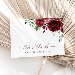 Burgundy Flowers, Red Flowers, Floral Wedding Thank You Card