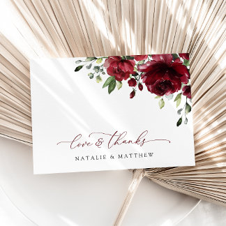 Burgundy Flowers, Red Flowers, Floral Wedding Thank You Card