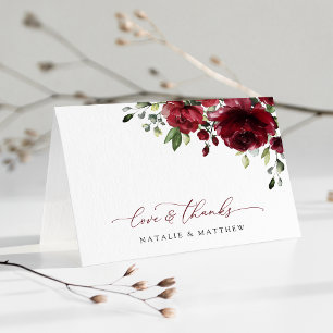 Burgundy Flowers, Red Flowers, Floral Wedding Thank You Card
