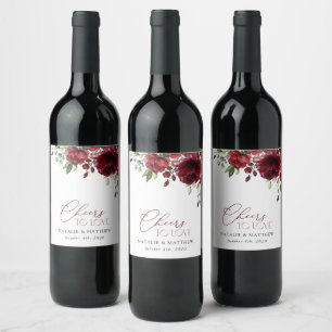 Burgundy Flowers, Red Flowers, Floral Wedding Wine Label