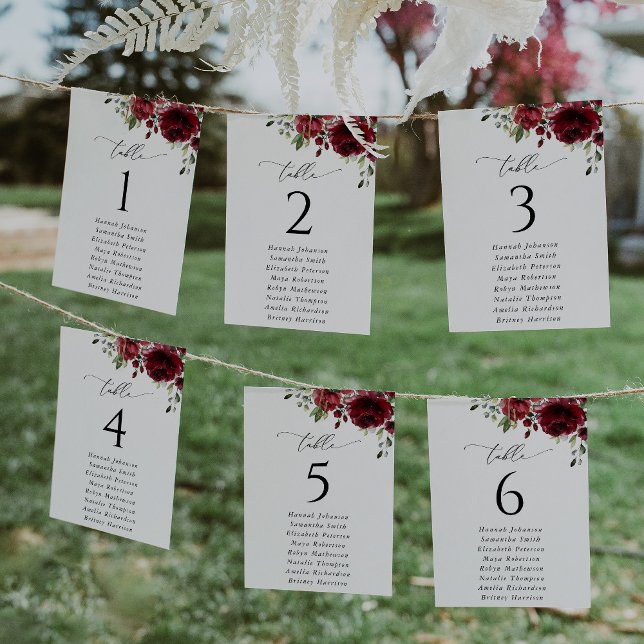 Burgundy Flowers, Red Flowers, Seating Chart Cards (Creator Uploaded)