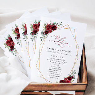 Burgundy Flowers, Red Flowers, Wedding Program