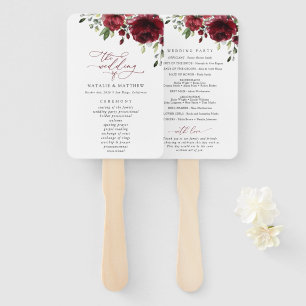 Burgundy Flowers, Red Flowers, Wedding Program Hand Fan