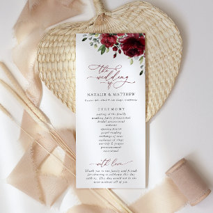 Burgundy Flowers, Red Flowers, Wedding Program Programme