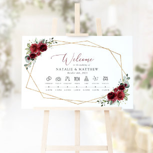 Burgundy Flowers, Red Flowers, Wedding Timeline Poster