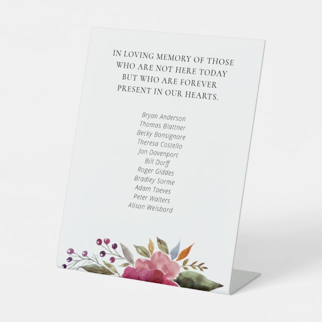 Burgundy Flowers School Class Reunion Memorial Pedestal Sign (Front)