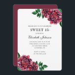 Burgundy flowers sweet 16. Floral 16th birthday Invitation<br><div class="desc">Contact me,  please,  if you need additional items.</div>
