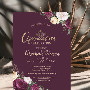 Burgundy Flowers Tiara Invitation