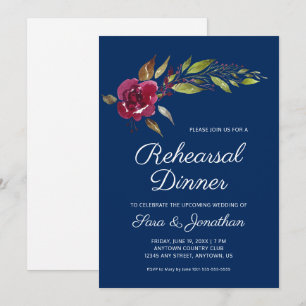 Burgundy Flowers Wedding Rehearsal Dinner Invitation
