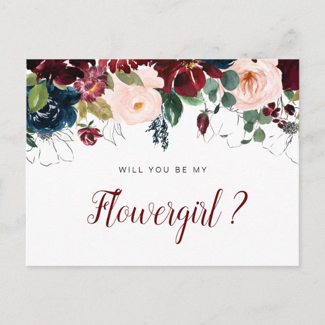 burgundy flowers will you be my Flowergirl card (Front)