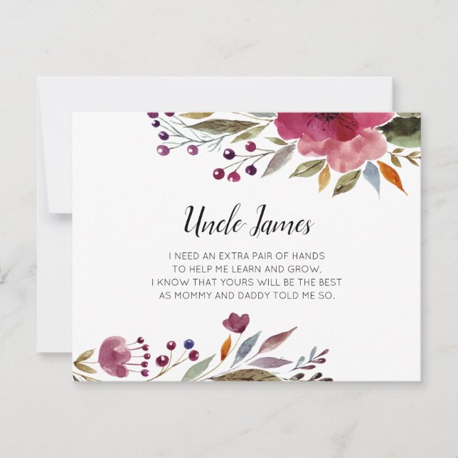 Burgundy Flowers Will You Be My Godfather Proposal Invitation (Front)