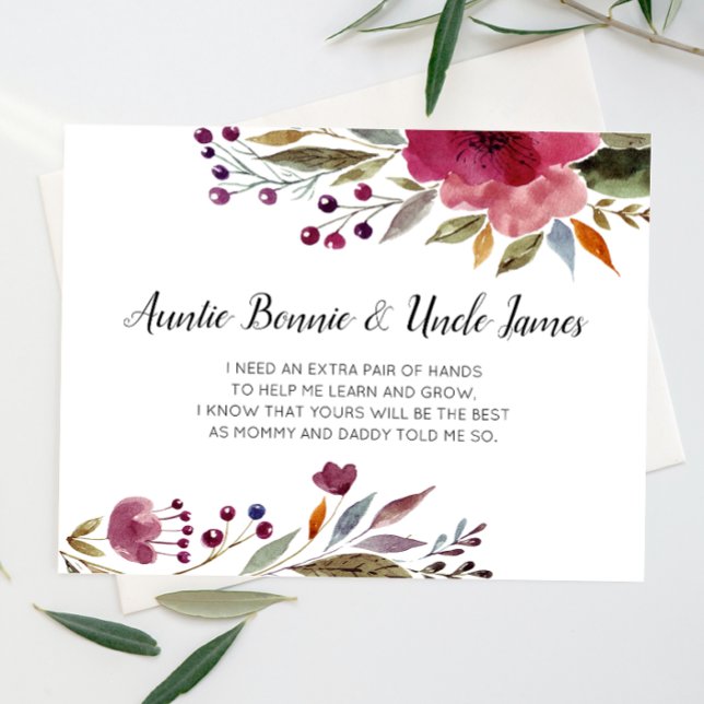 Burgundy Flowers Will You Be My Godparent Proposal Invitation (Creator Uploaded)