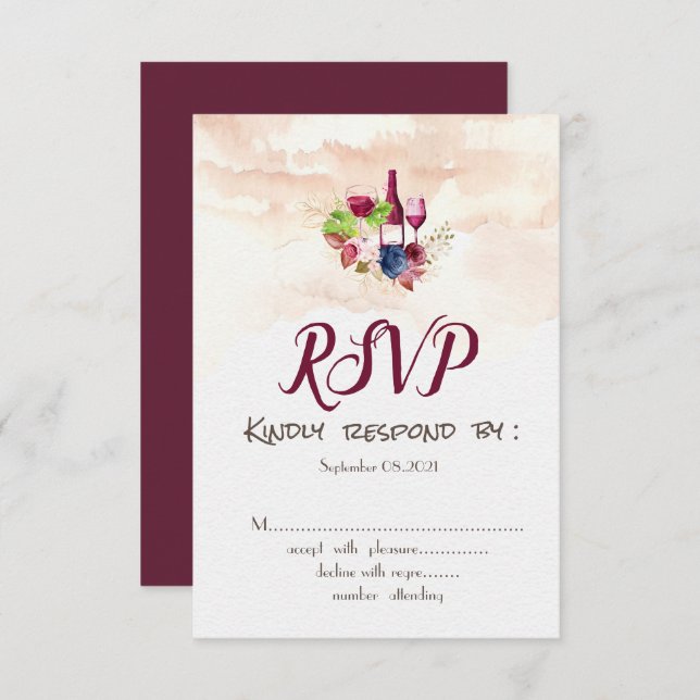 Burgundy Flowers Wine Tasting  Watercolor  RSVP  Invitation (Front/Back)
