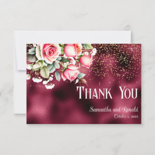 Burgundy Foil Gold Glitter Wedding Thank You Card