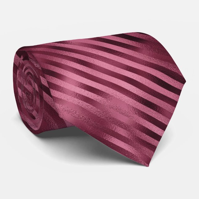 Burgundy Foil Stripes Tie (Rolled)