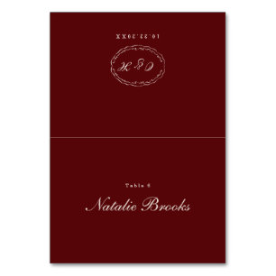 Burgundy Folded Wedding Place Card