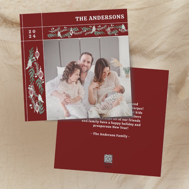 Burgundy Foliage Garland Photo Message Holiday Card (Creator Uploaded)