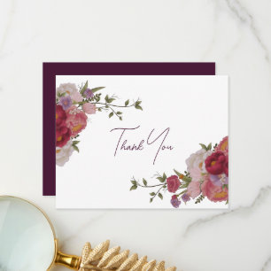 Burgundy Forest Floral Wedding Thank You Card