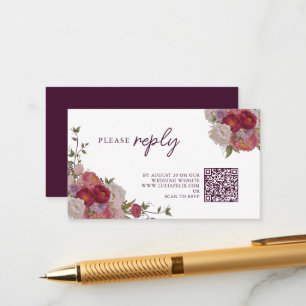Burgundy Forest Flower And Leaves Wedding RSVP Enclosure Card