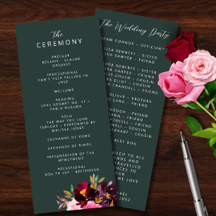 Burgundy Forest Green Blush Floral Watercolor Programme