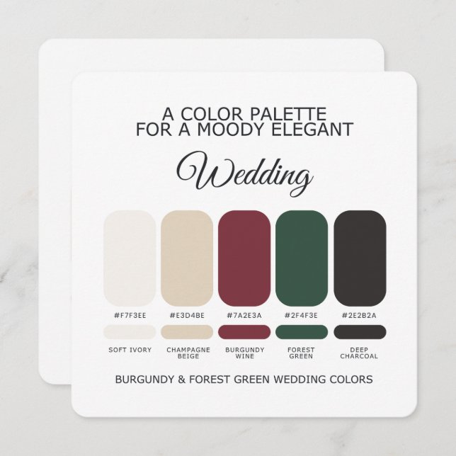 Burgundy Forest Green Wedding Color Palette Card (Front/Back)