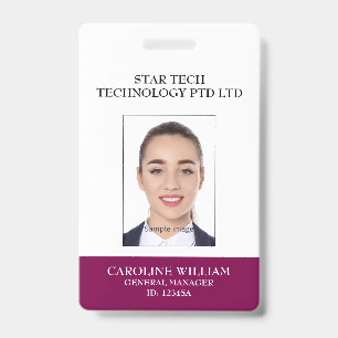 Burgundy Formal Professional Business Company ID Badge