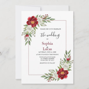Burgundy Frame Floral Wedding Invitation