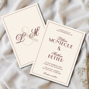 Burgundy Frame Initial Quiet Old Money Wedding Invitation