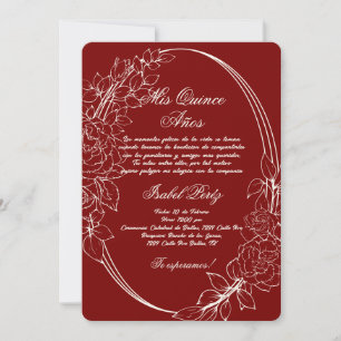 Burgundy frame Spanish Quinceanera Invitation