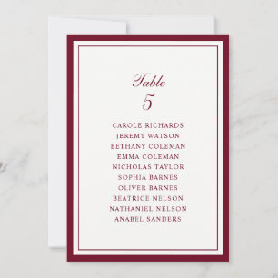 Burgundy Frame Wedding Table Seating Chart Card